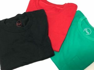 値下げ ! 未使用 3枚セット メンズS レディースM Ｔシャツ ロンT まとめ売り 無地 シンプル ポケット RED E.GREEN BLACK 黒 赤 緑 Y1-1