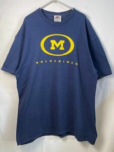 【アメリカ製】NIKE ナイキ Tシャツ 白タグ ミシガン ウルヴァリンズ 紺黄 L ヴィンテージ NCAA カレッジ