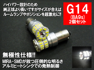 G14 BA9s LEDバルブ ポジション ルームランプ ホワイト MIRA-SMD 無極性 12V 24V 両対応