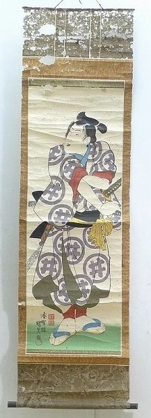 ▲60G634▲Period, Baichourou, Kunisada painting/Eikyudo board, old hanging scroll, Edo period, Painting, Ukiyo-e, Prints, Kabuki painting, Actor paintings