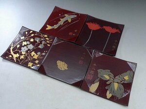 ▲60SK1223▲平八郎他　菓子盆五客揃　銘々盆　絵替わり　菓子皿　菓子器　銘々皿