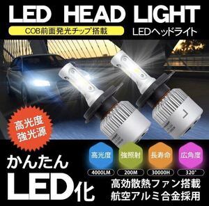 爆光H4 LED ヘッドライト ヘッドランプ バルブ 車検対応 防水 2個セット