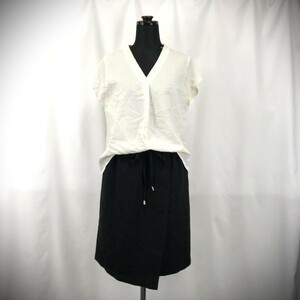  Aqua Girl /AG* short sleeves / knee length one piece / cut . return skirt [M/ white × black ]*BG308