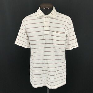  made in Japan *UNITED ARROWS BLUE LABEL* polo-shirt with short sleeves [ men's M/ white × tea / white × Brown / border ]*BG439