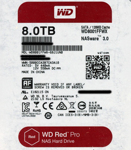 【バルク新品】 Western Digital製HDD WD8001FFWX 8TB SATA600 7200