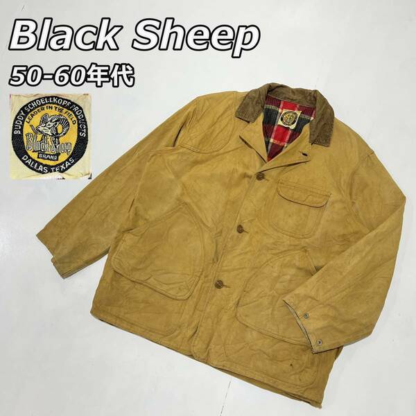 50-60年代【Black Sheep】ブラックシープ ダック生地 ハンティングジャケット チェックライナー コーデュロイカラー ベージュ ビンテージ