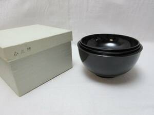 H04005 【 美品 茶道具 小丸椀 四つ椀 応量器 四客一組 漆器 化粧箱 】 検) 茶道具 茶懐石 吸い物椀 雑煮椀 和食器 汁椀 雑煮椀 飯椀 ⅰ