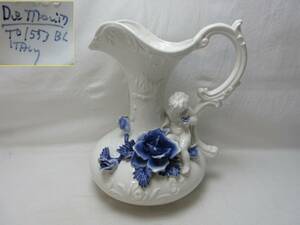 Art hand Auction H04804【 稀少 ITALY COLLECTION 天使 薔薇 花瓶 西洋陶器 水差し型 底印有 箱無 】検)華道具 ハンドメイド 置物 バラ 洋室 珍品 骨董 ⅳ, インテリア小物, 置物, 洋風