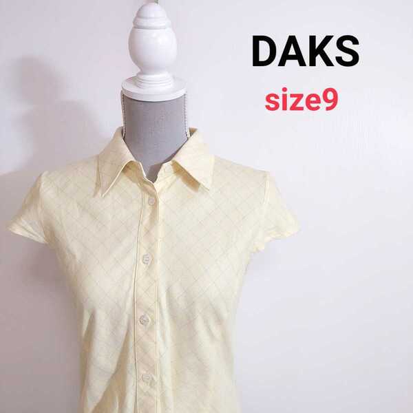 【送料無料】DAKS ノースリーブ風 綿100%シャツ ダイヤ柄 表記サイズ9号 M ライトイエロー白ライトグリーン 黄色80580