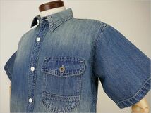 【送料無料 42%OFF】HOUSTON ヒューストン 麻混デニム　WORKシャツ NO.40841 VINTAGE WASH_XLサイズ_画像2