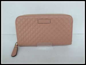 A268T【本物保証】 グッチ GUCCI マイクロGG ラウンドファスナー長財布 ピンク系 レザー 美品