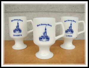 2489T 【3個セット】 フェデラル フッテッドマグ ウォルト ディズニーワールド ミルクガラス Federal Glass Walt Disney World USA