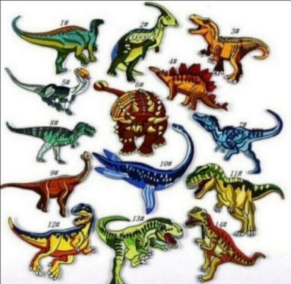 14枚入り恐竜刺繍アイロンワッペン