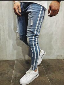 ダメージスキニージーンズ ジョガーパンツ ボトムス デニムパンツ メンズジーンズ S M L XL ライトブルーブルー