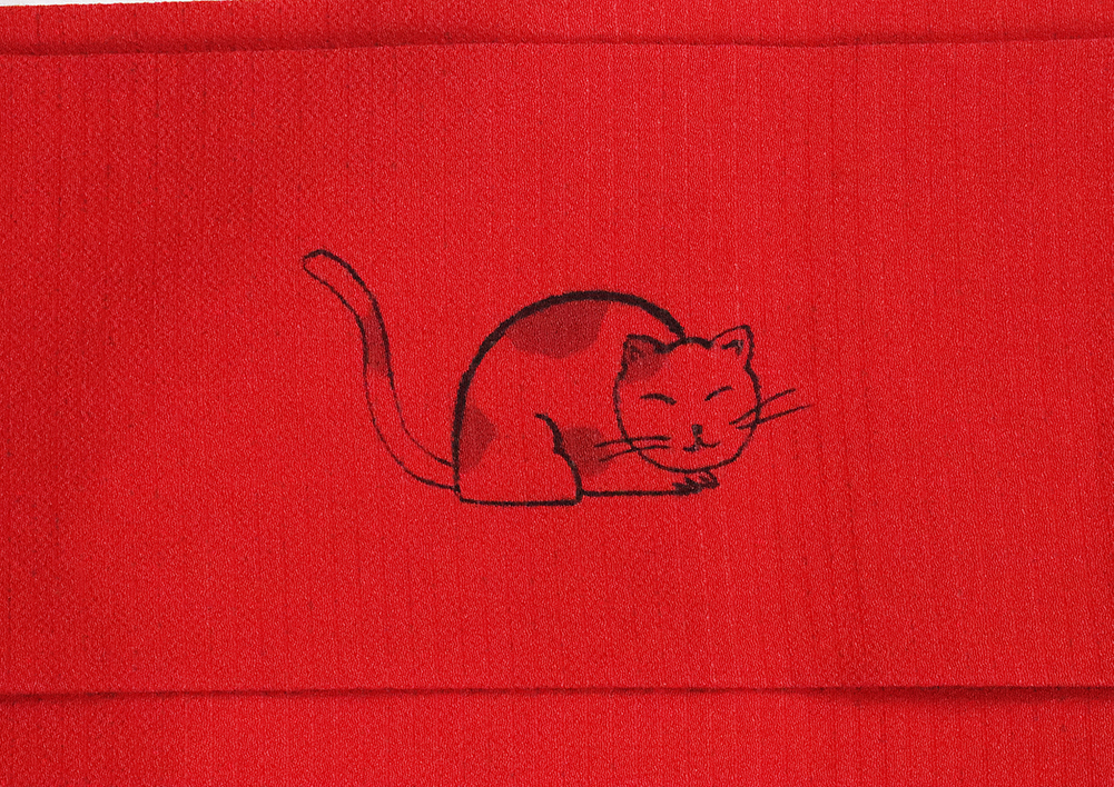 絽名古屋帯正絹手描き猫一生感動一生青春N2122 新品夏物Lサイズ夏帯