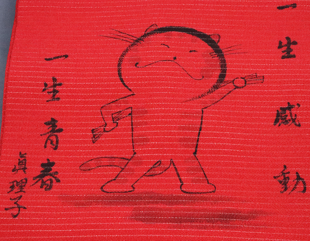 絽名古屋帯正絹手描き猫一生感動一生青春N2122 新品夏物Lサイズ夏帯