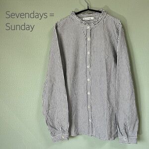 ◎Sevendays=Sunday セブンデイズサンデイ ブラウス フリルブラウス 長袖ブラウス シャツ レディース Mサイズ ストライプ コットン