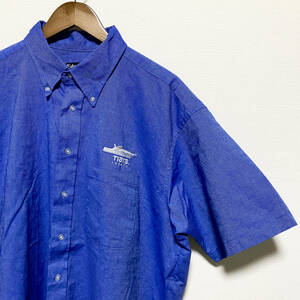 アメリカ古着　Edwards 半袖シャツ　ヨットクラブ　胸元刺繍　ワンポイント　ブルー　ビッグサイズ　ゆるだぼ　オーバーサイズ 【A52】
