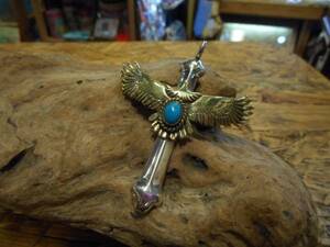 P can Cross. small Eagle. gold . turquoise. Eagle Cross. custom. custom necklace. pendant. Indian.neitib