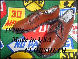 ★激安SALE★美品★USA製米国製FLORSHEIMフローシェイムビンテージプレーントゥレザーシューズドレスシューズ11D~28cm位キャメルカラー