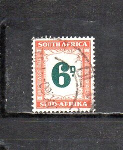174062 南アフリカ 1950年 不足料切手 数字 6d