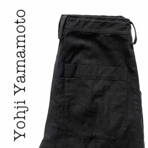 【送料無料】YohjiYamamoto ヨウジヤマモト ワイドパンツ メンズ　ブラック　1 S ブラック　黒　ズボン　紐付き　コットン　レーヨン