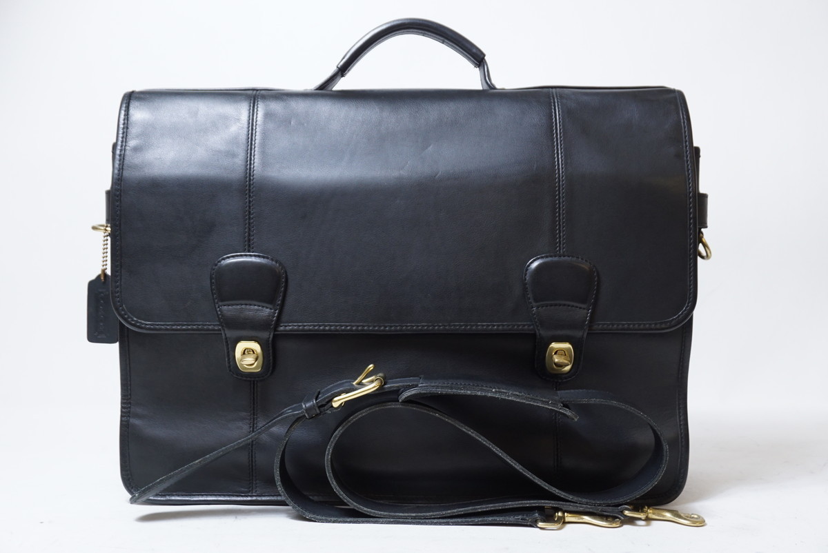 美品 COACH オールドコーチ オールレザー ブリーフケース 0546 ブラック メンズ ビジネスバッグ コンピューターケース ビンテージ