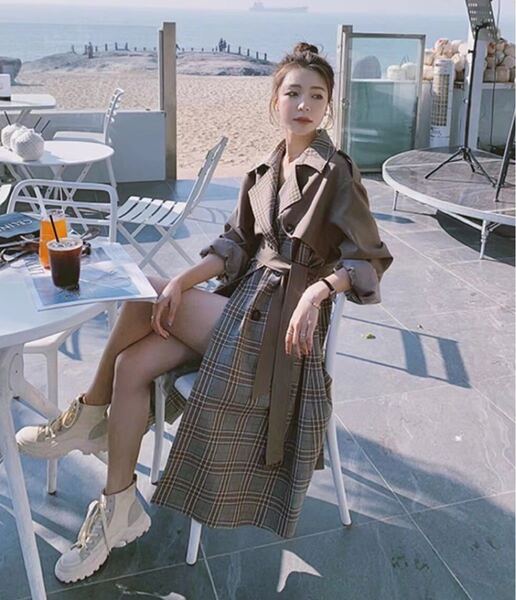 トレンチコート ロングコート チェスターコート ギンガムチェック ゆったりめ オシャレ グレンチェック カジュアル 綺麗め