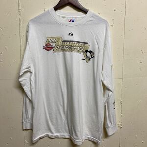 majestic NHL PITTSBURGH PENGUINS 長袖Tシャツ ロングTシャツ プリント L 古着