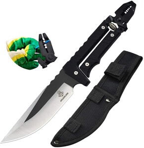 ★新品★AUBEY アウトドアナイフ フルタング 多機能ハンドル付き 一本四役 キャンプ 仕事用 プライヤー ラインカッター