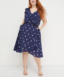 LANE BRYANT x BEAUTICURVE ワンピース ノースリーブ 水玉 ネイビー / ホワイト サイズ 4XL 5XL 未使用品 POLKA DOT RUFFLE MIDI DRESS