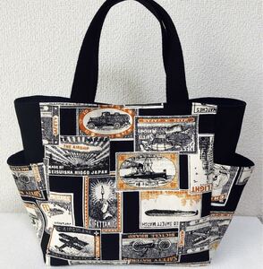 サイドポケット付きトートバッグ レトロ(*311ハンドメイド)