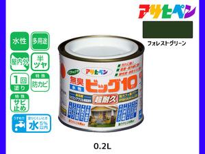 アサヒペン 水性ビッグ10 多用途 200ml (1/5L) フォレストグリーン 多用途 塗料 屋内外 半ツヤ 1回塗り 防カビ サビ止め 耐久性 万能型