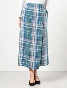  new goods regular price 2.9 ten thousand Three Dots linen check long skirt green 