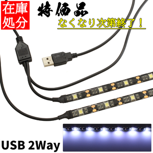 USB LEDテープライト 防水 50cm 2分岐タイプ 白色 正面発光 間接照明 インテリア