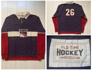 送料無料 美品 NHL new york rangers ニューヨーク レンジャース old time hockey premier collection rugger ラガーシャツ navy 紺 XL 90s