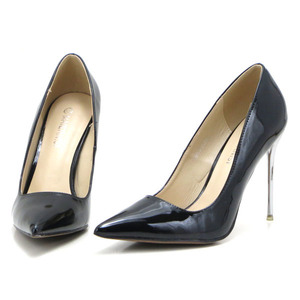  new goods large size pumps black 26cm 131386-42 silver heel enamel style high heel 