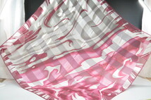 1円～PRIVATE LABEL　プライベートレーベル　シルク　サテンストライプ　薄手　スカーフ　波柄　ピンク～グレー系　3-5-200　_画像1