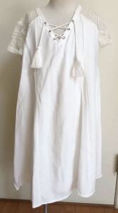 新品　女の子　Kiddo 編み上げ　フレアワンピース　白　XL 150cm 海外輸入品　子供服　ワンピース　　夏服