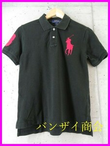 009c92◆ビッグポニー◆Ralph Lauren ラルフローレン ナンバリング 半袖ポロシャツ M(10-12)◆ブラック/黒/ゴルフ/アメカジ