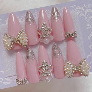 ジェルネイルチップ 量産型 ピンク 韓国 ガーリー リボン かわいい