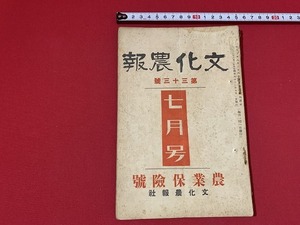 ｓ■□　大正期　文化農報　大正13年7月号 第33号　農業保険号　文化農報社　農業組織の立直しと農業保険の必要　綴じ穴有り　　/ B79