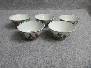 28203【文】 煎茶 茶碗 5個 / 太明成化年製 花 茶道具 茶器