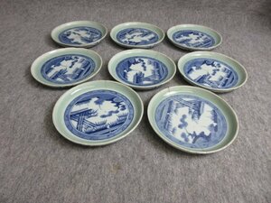 27961 старый Imari белый фарфор с синим рисунком селадон . предмет тарелка 8 листов [ документ ] 6 размер средняя тарелка старый . старый изобразительное искусство 