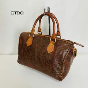 ETRO Etro PVC × leather gold metal fittings paisley pattern padlock handbag mini Boston ladies brown system, Huh, Etro, Bag, bag