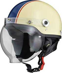 バイクヘルメット ジェット CROSS バブルシールド付き アイボリー×ネイビー CR-760 - FREE (頭囲 57cm~60cm未満)