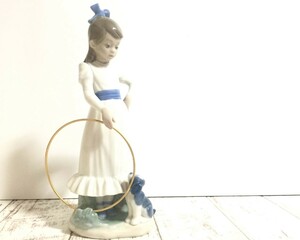 ■ Nao Lladro Girl with Hoop リヤドロ NINA CON ARO Y PERRITO 陶器 置物 ★