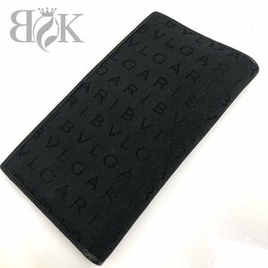  BVLGARY Logo mania canvas × leather folding in half long wallet men's black group BVLGARI *