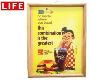アメリカ広告誌LIFE【コカ・コーラ / BIG BOY】スモールサイズ 壁掛け木製ガラスアートフレームポスター