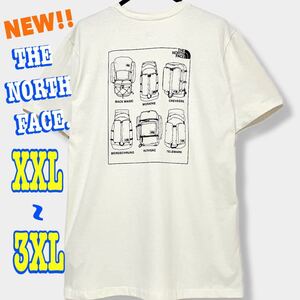 アウトドア派 ノースフェイス Tシャツ 薄めベージュ XXL ~ 3XL メンズ 日本未発売 バックパック 白 バックプリント 2XL 3L 4L クライミング